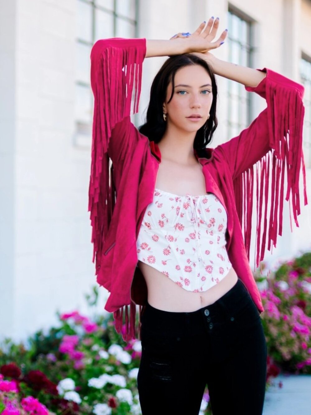 W.A.Y SUEDE FRINGE JACKET in HOT PINK